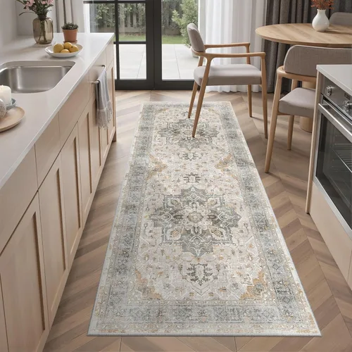 Miniatura 841 de Madane Tapete lavable de 2 x 10 pies para pasillo, cocina, recibidor, clásico, suave, antideslizante para interiores, casa de campo, baño, sala