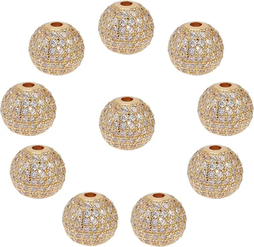 Miniatura 12 de NBEADS 10 piezas de 0.315 in chapado en estante de latón con circonita cúbica redonda de cristal negro plomizo y cuentas redondas de circonita