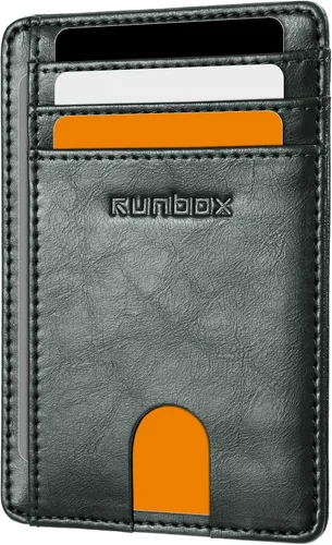 Miniatura 19 de RUNBOX Carteras de cuero minimalistas y delgadas con bloqueo RFID para bolsillo frontal, portatarjetas para hombres y mujeres, regalos para hombres