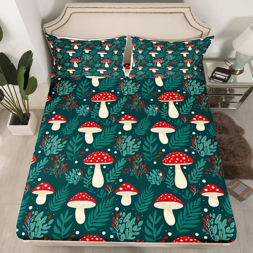 Miniatura 8 de Erosebridal Juego de ropa de cama color verde azulado tamaño individual, sábana bajera ajustable de polilla exótica Trippy Sun y Moon para niñas