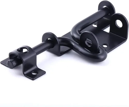 Miniatura 3 de 2 paquetes de cerrojo deslizante resistente – Cerradura de puerta de metal grueso negro con agujero de candado para valla de madera, puerta