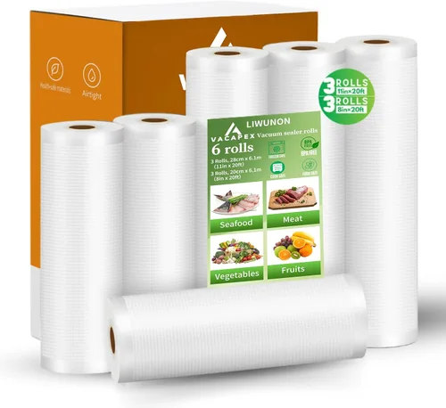 Paquete de 6 rollos de bolsas selladoras al vacío, 3 rollos de 11 pulgadas x 20 pies y 3 rollos de 8 x 20 pies, rollos de almacenamiento de