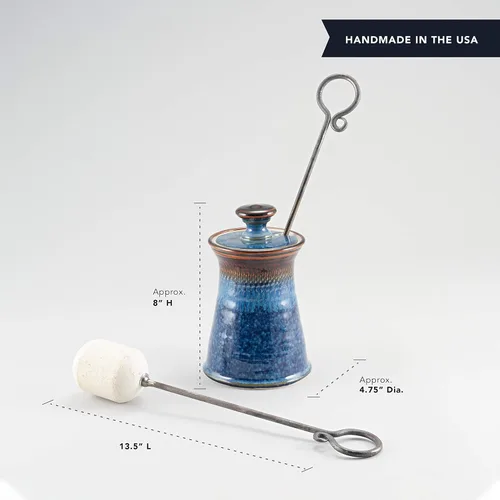 Miniatura 2 de Georgetown Pottery Hecho a mano Cape Cod Firepot Firepot con hierro y esteatita fuego Starter Wand para chimenea, estufa de leña, hoguera