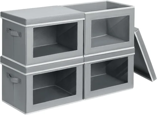 Miniatura 22 de Homsorout Contenedores de almacenamiento con tapas, organizadores pequeños de tela con ventana, contenedores de almacenamiento plegables para ropa