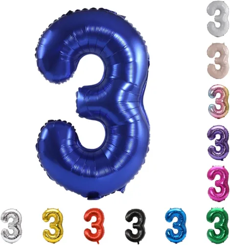 Miniatura 150 de YPSelected Globo grande de 32 pulgadas de helio con números 0-9 de papel de aluminio azul para cumpleaños, bodas y fiestas (Azul, 3)