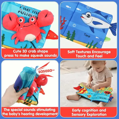 Miniatura 4 de GKDOMS Libros de tela suaves para bebés, libro de tela crujiente para tocar y sentir, juguete para bebé con telas no tóxicas, regalo para la ducha