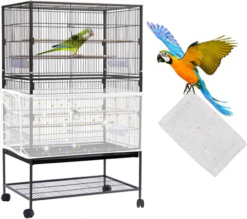 Miniatura 8 de Daoeny Cubierta Grande para Jaula de Pájaros, Protector de Semillas para Jaula de Pájaros, Faldón de Malla de Nylon Ajustable y Suave, Cubierta