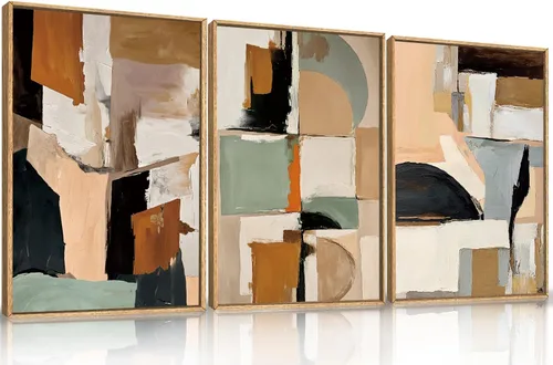 Miniatura 24 de LHIUEM Gran Arte de Pared de Lienzo Abstracto Marrón Gris Enmarcado, Decoración de Pared en Toques de Pincel Pastel, Pintura de Pared Moderna