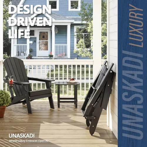 Miniatura 3 de Silla Adirondack plegable con soporte para tazas, de plástico HDPE resistente a todo tipo de clima, sillas de patio al aire libre, asiento