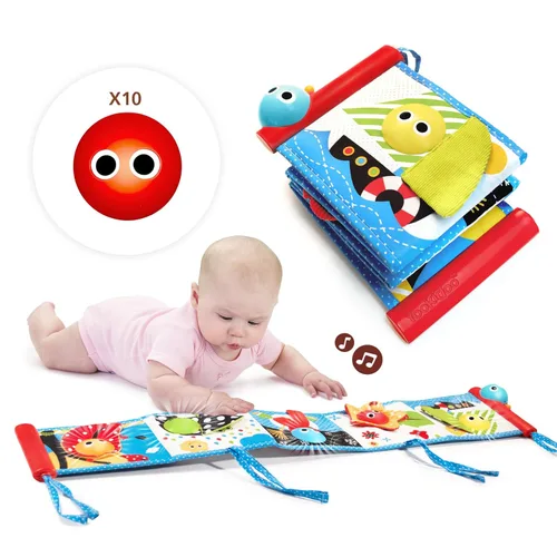 Yookidoo Primer libro de tela suave para bebés, luces y música (0 a 12 meses). Juguete esencial para tapetes de juegos para bebés y recién nacidos,