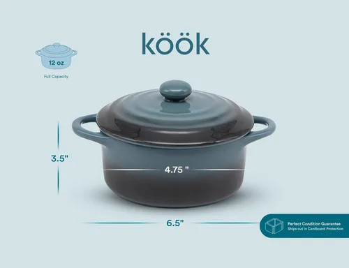 Miniatura 8 de Kook Juego de Mini Cocotte Cerámica, Cazuelas Pequeñas con Tapa y Asas, Ramekins de Horneado Individuales, Apto para Horno, Microondas y Piedra Ombre