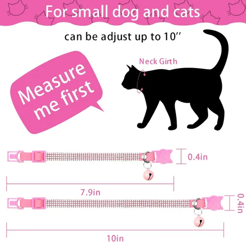 Miniatura 2 de Weewooday 4 collares de gato con diamantes de imitación, collar de gato con campana, accesorios brillantes para mascotas con terciopelo suave, 4