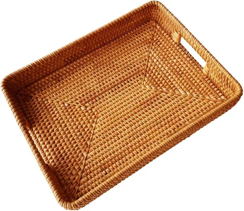 i-lan Bandejas rectangulares hechas a mano de gran tamaño de 17 pulgadas con asas recortadas y pared de 2.3 pulgadas, cestas decorativas de