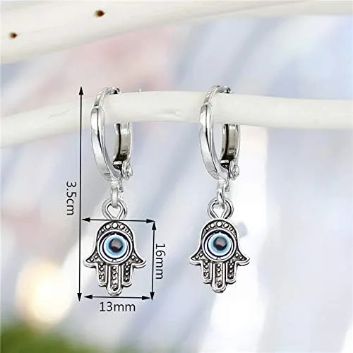 Miniatura 2 de RUIZHEN Pendientes de aro vintage turco de ojo turco Hamsa mano de Fátima para mujer