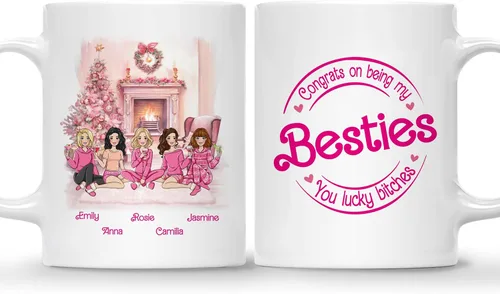 Miniatura 10 de Gossby Taza de café de Navidad personalizada para amigas, regalo de amistad de Navidad personalizado para 2 mejores amigos con diseño, nombre, taza