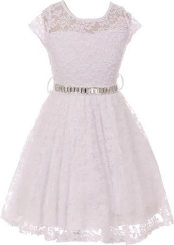 Miniatura 45 de Little Girl - Vestido de niña con manga de encaje y cinturón de piedras