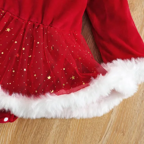 Miniatura 32 de Mameluco de Navidad para niñas recién nacidas, falda de malla de terciopelo rojo, traje de primera Navidad, regalo de Navidad