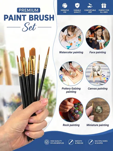 Miniatura 5 de Juego de pinceles y paletas de pintura de DUGATO, 2 paquetes/20 pinceles de punta redonda de pelo de nailon con 5 bandejas de pintura para pintura