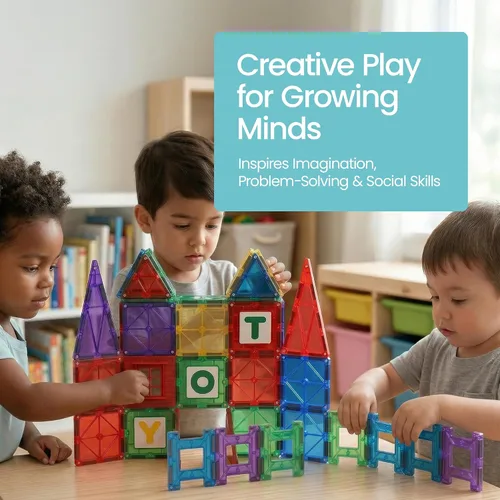 Miniatura 6 de Playmags - Azulejos magnéticos para niños – Juego de construcción con imanes de 100 piezas para niños pequeños de 1 a 5 años Juguete Stem