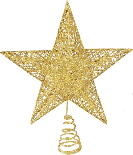 Estrella para la punta del árbol de Navidad, estrella metálica para la punta del árbol de Navidad, estrella de decoración navideña con purpurina