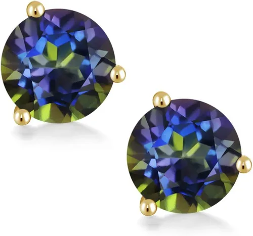 Miniatura 59 de Gem Stone King Aretes de oro de 14 quilates, 0.236 in, piedra natal redonda, Martini, 3 puntas, aretes de oro para mujer