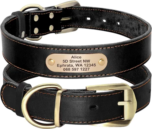 Miniatura 9 de Didog Collares de perro de cuero genuino con placa de identificación grabada, collar de perro de cuero suave personalizado con etiqueta de Azul