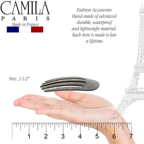 Miniatura 3 de Camila Paris CP3407 - Peine lateral francés pequeño redondeado, gris, hecho a mano, pinzas de pelo de sujeción fuerte para mujer, moño Chignon