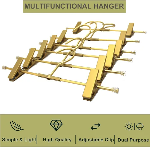 Miniatura 5 de Perchas para pantalones cortos, paquete de 20 perchas para jeans para armario, perchas de aluminio dorado de 11.8 pulgadas con 2 clips ajustables