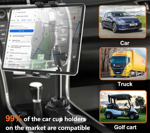 Miniatura 3 de Soporte para portavasos de automóvil resistente [rotación de 360° sin sacudidas] Soporte para iPad con brazo de metal para tableta y teléfono, iPad