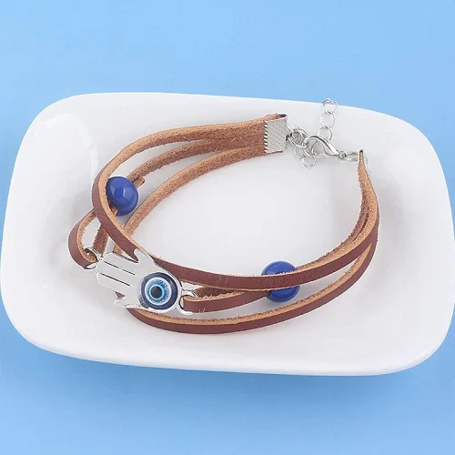 Miniatura 3 de Froiny Game the Last of Us Part Ellie Dina Hamsa Pulsera de mal de ojo azul cuentas pulseras de cuero brazaletes para mujeres hombres joyería, Cuero