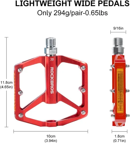Miniatura 4 de ROCKBROS Pedales de Bicicleta de Montaña Pedales MTB Pedales Planos de Bicicleta de Aluminio 9/16" Rodamiento Sellado Plataforma Ligera