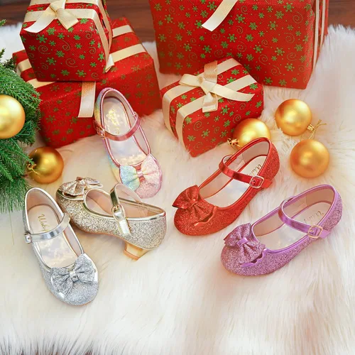 Miniatura 6 de Walofou Zapatos de vestir para niñas de flores, zapatos de tacón para fiesta de boda, zapatos planos de princesa Mary Jane para niños pequeños