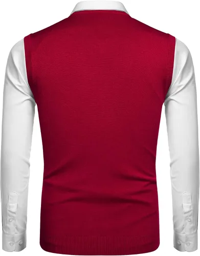 Miniatura 8 de Amussiar Suéter casual para hombre, chaleco con cuello en V, ajustado, sin mangas, suéter de punto