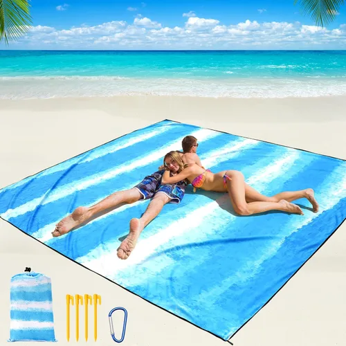 Miniatura 11 de WIWIGO Manta de playa impermeable a prueba de arena tapete de playa 79" X 83"/10'x9' para 2-8 adultos, de secado rápido, tapete de picnic al aire
