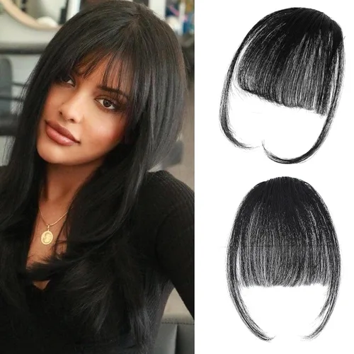 Miniatura 7 de YBYMCAI Flequillo con clip - Flequillo de pelo humano real, flequillo marrón negro, flequillo falso, flequillo de pelo humano, flequillo tenue