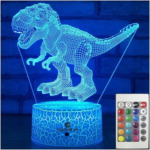 easuntec Juguetes de dinosaurio con luz nocturna 3D con control remoto y táctil inteligente, 7 colores + 16 colores cambiantes TRex juguetes