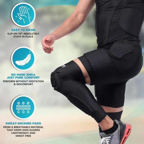 Miniatura 3 de TUOY Rodillera con protector de espinilla, manga protectora para espinilla/rodilla para fútbol, fútbol americano, baloncesto, lucha libre, voleibol