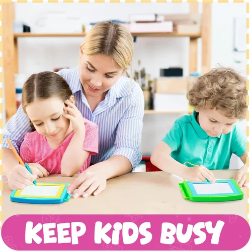 Miniatura 2 de Bedwina Pizarra magnética de dibujo para niños (paquete de 6) Tableta de dibujo borrable y bloc de dibujo de viaje para niños y niñas, regalos