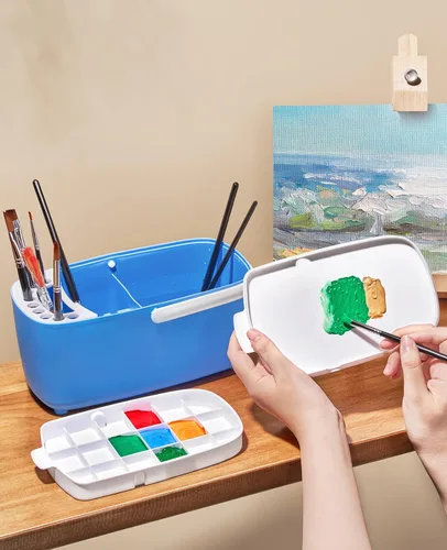Miniatura 6 de GAMENOTE Limpiador de Pinceles de Pintura - Soporte de Pinceles con Paleta y Asa, Enjuagador para Pinturas Acrílicas, de Acuarela y a Base de Agua
