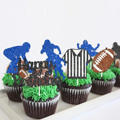 Miniatura 7 de 24 decoraciones de fiesta de fútbol con purpurina para cupcakes, decoración de fiesta de cumpleaños, decoración de pastel de rugby para jugadores
