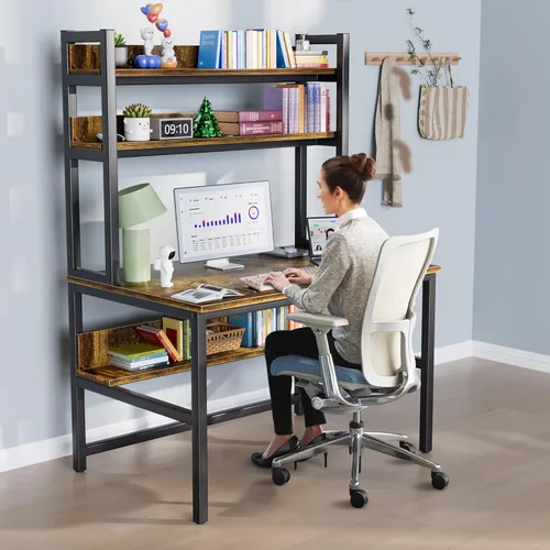 Miniatura 7 de Escritorio de computadora Aquzee con aparador, escritorio de 47" de ancho x 23.6" de profundidad con estantes, escritorio alto de oficina en casa