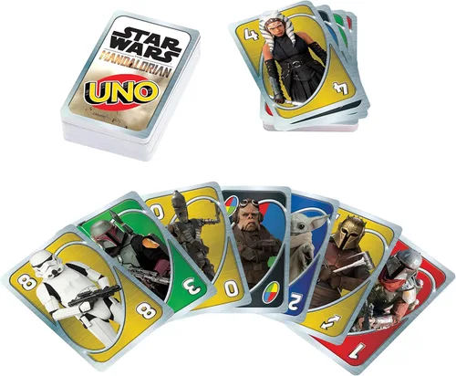 Miniatura 4 de UNO Star Wars The Mandalorian en lata de almacenamiento, cubierta temática y regla especial, regalo para niños, adultos y noches de juego