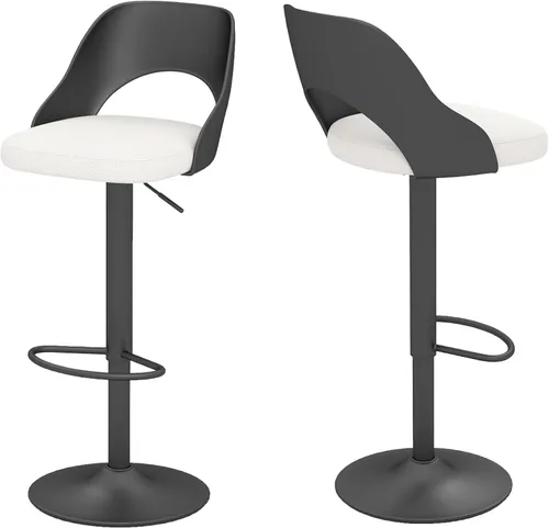 Miniatura 28 de HENGJIANYI Taburete de bar giratorio ajustable en altura con respaldo hueco, silla tapizada con base de metal negro, asiento negro