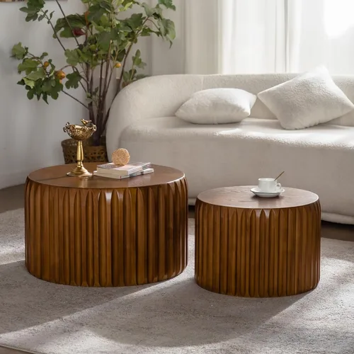 Miniatura 20 de KEVINSPACE Mesa auxiliar redonda pequeña para sala de estar, mesa auxiliar circular de madera, mesita de noche para apartamento, dormitorio, Ø 23.4