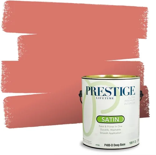 Miniatura 91 de Prestige Paints E100-T-SW6591 Pintura exterior e imprimación en uno, 1 galón, plano, combinación comparable de Sherwin Williams Amaryllis, 1 galón