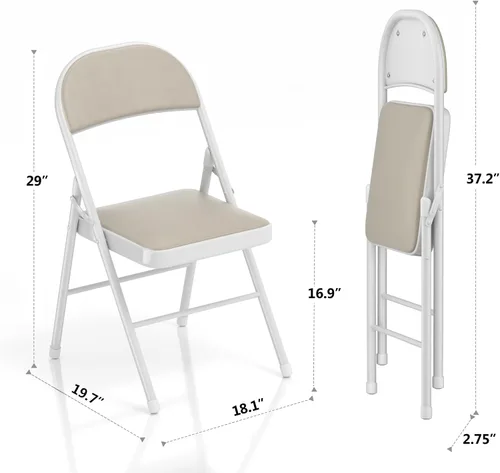 Miniatura 3 de VECELO Paquete de 4 sillas plegables portátiles de metal con acolchado de poliuretano ultra suave para oficina en casa, beige