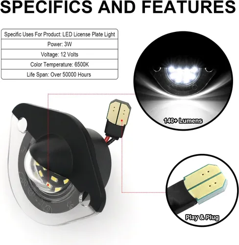 Miniatura 4 de litzland Conjunto de 2 luces LED para placa de matrícula compatible con Ford Mustang 1994 1995 1996 1997 1998 1999 2000 2001 2002 2003 2004 Canbus