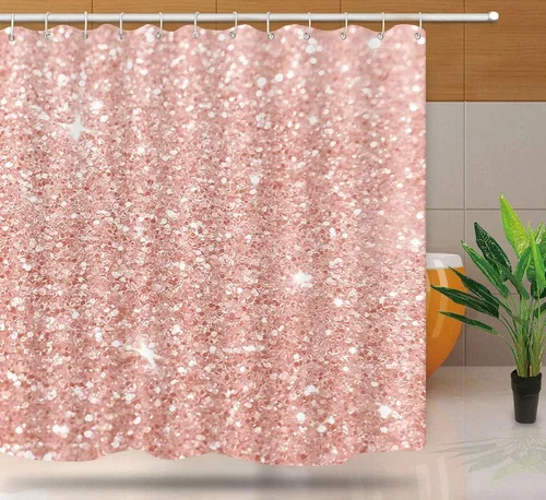 YLLLNT414 - Cortina de ducha con purpurina de oro rosa, cortina de baño de tela lavable con ganchos, 72 x 72 pulgadas, color sólido (sin