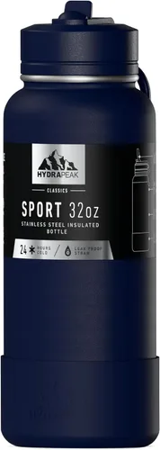 Miniatura 16 de Hydrapeak Botella de agua deportiva aislada de 32 onzas con tapa con popote, a prueba de fugas y derrames, mantiene las bebidas frías durante 24