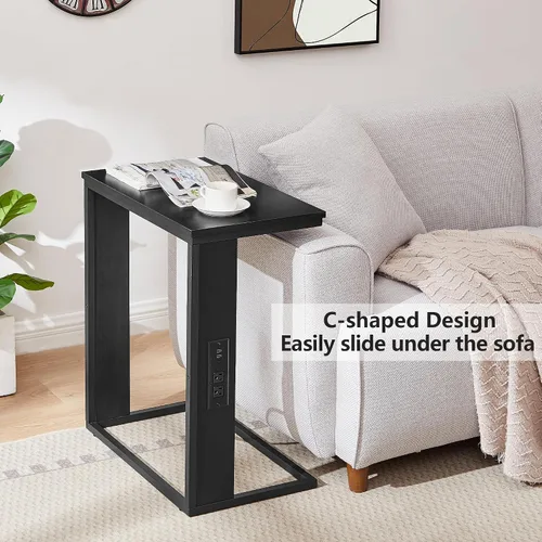 Miniatura 4 de Vagusicc Mesa auxiliar en forma de C con estación de carga, mesa auxiliar pequeña para sofá con salidas y puertos USB para sala de estar